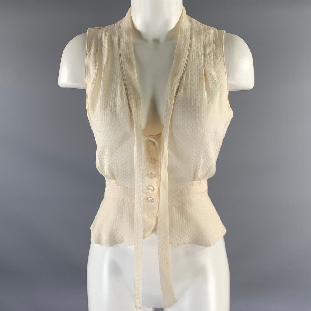 LOUIS VUITTON Size S Cream Silk Monogram Sleeveless Blouse